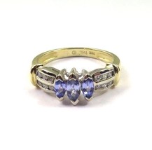 10k Two Tone Gold Women&#39;s Cocktail Ring With Diamonds &amp; Marquise Shape Amethyst - £422.24 GBP