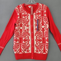 Merona Women Sweater Size L Red Stretch Preppy Cardigan Button Up Cozy Knit Top - £12.03 GBP