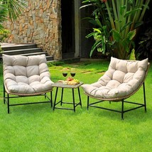 Caline Large Rattan Outdoor Papasan Chair Set Of 2 With Glass Side Table... - £750.59 GBP