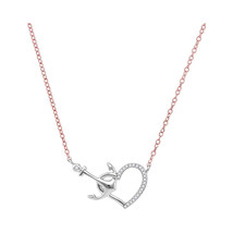 10k White Gold Round Diamond Heart & Anchor Fashion Pendant Necklace 1/12 Ctw - $160.00