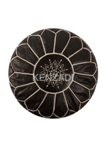 Moroccan leather pouf round berber style black leather with Beige embroi... - $1,199.01 MXN