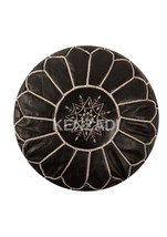 Moroccan leather pouf round berber style black leather with Beige embroidery by  - £51.15 GBP