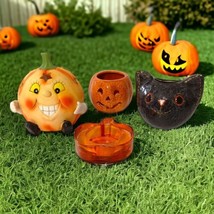 4 Halloween Candle Holders Votives Glass Ceramic Tealight Black Cat Pump... - £22.32 GBP