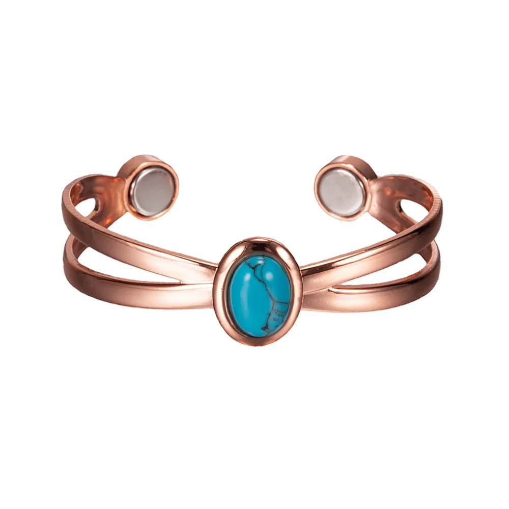 Pure Copper Bracelets for Women Blue Stone Adjustable Cuff Copper Magnetic Brace - £14.70 GBP