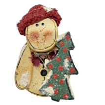 Vintage Folk Art Wooden Christmas Snowman Pin Brooch Handpainted 3.25 x 2&quot; - £6.24 GBP