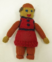 Vintage Knit Doll Person Handmade RM Pollack Art Red Orange Yellow - $16.79