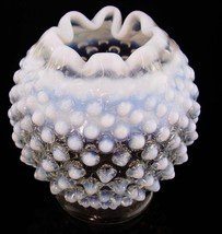 Vintage hobnail rose bowl - Fenton OPALESCENT- white opalascent Ruffled vase - F - $65.00