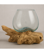 Fundido Cristal Sobre Madera de Raiz Búcaro Bol Decoración Teca Raíz Mac... - $801.51 MXN
