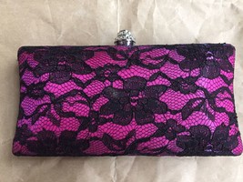 Mystique Barbie Hot Pink Clutch Size: Small New Ship Free Satin And Black Lace - £47.90 GBP
