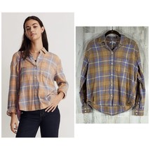 Madewell Oversized Boyfriend Flannel Shirt Tan Plaid Size XS  - £23.77 GBP