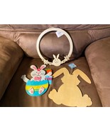 Easter Lot of 3 Decorations Wall Hanging Bunny Rabbit Unfinished Wood &amp; ... - £11.14 GBP
