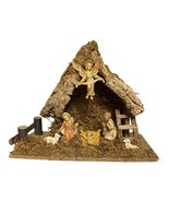 Vintage Italian Nativity Set – Bark Roof Manger Scene with Holy Family & Gloria - $49.00
