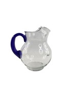 Vintage Mexican Hand Blown Water Pitcher with Applied Handle in Cobalt B... - $37.11