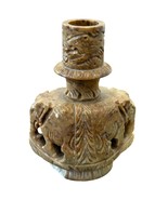Vintage Chinese Hand-Carved Soapstone Vase With Elephant &amp; Dragon Motif - $48.00