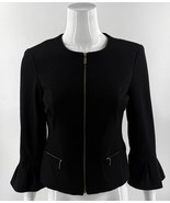 Roz &amp; Ali Blazer Size Career Suit Jacket Small Black Zip Up Ruffle Bell ... - $48.60 CAD