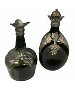 2 Vtg Decanter Green Glass Pewter Marked Denmark Rare Retro Collectible ... - $2,245.52 MXN