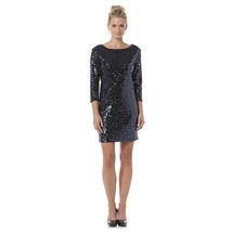 New Metaphor Women&#39;s 3/4 Sleeve Sequin Shift Dress Evening Blue Size M - $43.99