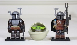 The Child w/ Pod &amp; Two Armored MANDALORIAN Star Wars Minifigures +Stands 3 Set - £15.91 GBP