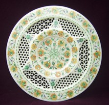 Round White Marble Inlay Plate, Filigree Inlay Dish Plate, Handmade Dining Decor - £544.16 GBP