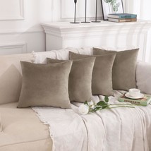 Ubeesize 4Pcs Natural Throw Pillow Covers 18X18 Soft Velvet Solid Color Pillow - £28.52 GBP