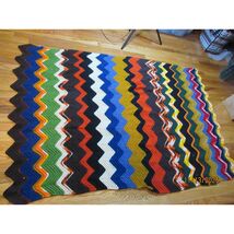 Handmade Chevron Crochet Blanket Throw Multi Color Cozy Warm - $405.77 MXN
