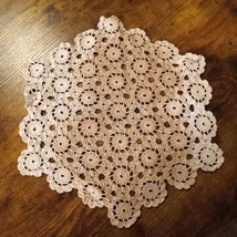 Vintage Hand-Stitched Round Doilies Pink White Tan Green Lot of 3 10&quot;-11&quot; - $12.16