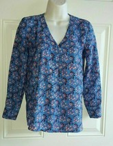 J. Crew XXS V-Neck Long Sleeve Blue Floral Pullover Blouse Tunic Top - £7.56 GBP
