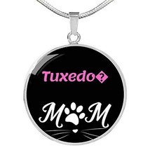 Tuxedo Cat Mom Necklace Circle Pendant Stainless Steel Or 18k Gold 18-22&quot; - £43.48 GBP