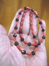 (v30-80) 16&quot; long 10x5 red Bamboo coral + black onyx beaded Necklace JEWELRY - £39.72 GBP