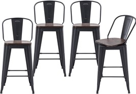 High Back Matte Black Wooden Swivel 26 Inch Set Of 4 Changjie Furniture Swivel - £200.10 GBP