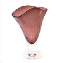 Vintage Hand Blown Murano Transparent Amethyst Purple Art Glass Vase Decorative - £50.86 GBP