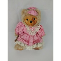 Raike Wooden Face Brown Bear pink dress 13&quot; - $33.94