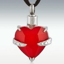 Stainless Steel Hold My Heart Ruby Cremation Urn Pendant w/20-in Necklace - £68.77 GBP