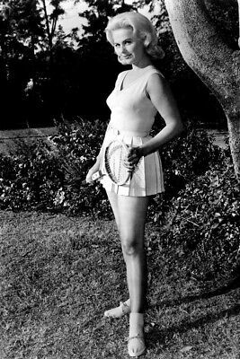 Martha Hyer sexy in short tennis skirt holding raquet full length pose 4... - $4.75