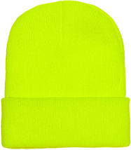 Safety Yellow Hypoallergenic Adult Warm Soft Cuffed Beanie Hat Men Women NEW - £8.77 GBP