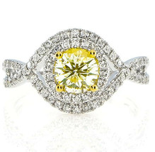 Real 1.34ct Natural Fancy Yellow Diamonds Engagement Ring 18K Solid Gold Round - £2,822.92 GBP