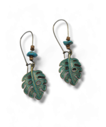 Vintage Boho Style Dangle Drop Leaf Earrings For Women With Turquoise St... - £10.63 GBP