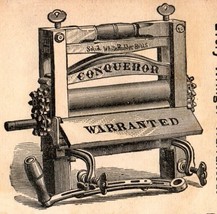 The Conqueror Wringer Victorian Trade Card May, Kimball &amp; Co West Lynn, ... - $23.76