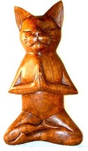 Meditating Yoga Kitty Statue Hand Painted Carved Wood Praying Cat Kitten... - £23.32 GBP