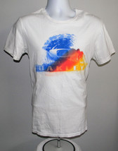 Mens Oakley T Shirt Small Regular Fit White Blue Orange Yellow Wave Surfer - $22.72