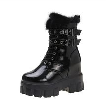 Ankle Boots Women Winter Warm Fur Motorcycle Boots New British High Platform Sne - £55.70 GBP