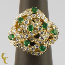 2.60 carat Diamond and Emerald 18k Yellow Gold Cocktail Ring Size 7.25 - £3,290.41 GBP