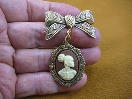 CA10-139 RARE African American LADY brown + ivory CAMEO brass bow Pin Pendant - £24.16 GBP