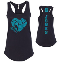 Custom Glitter Volleyball Heart Next Level Fitted Racerback Tank Top Mom - $19.95+