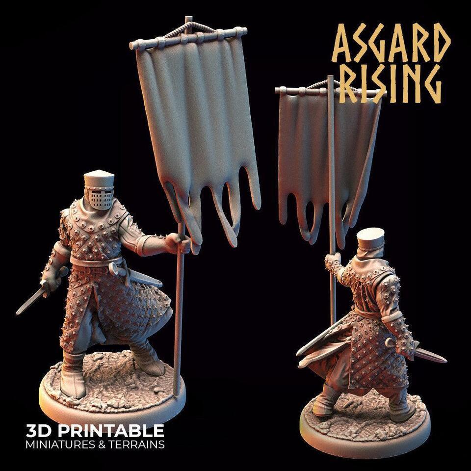 3D Printed Asgard Rising Medieval Knight Standard Bearer 32mm Ragnarok D&amp;D - $7.82+