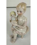 Figurine Little Girl Playing with Doll Heartline Ceramic Hand Painted Ne... - £13.93 GBP