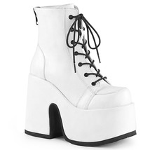 DEMONIA CAMEL-203 Goth Punk 5&quot; Chunky Heel Platform White Lace Up Ankle Boots - £81.87 GBP
