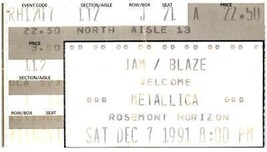 Vintage Metallica Ticket Stub Diciembre 7 1991 Rosemont - £42.62 GBP