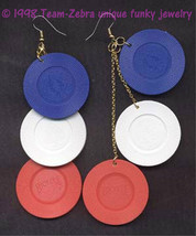 Huge Funky Lucky Poker Chips Earrings Casino Collectible Novelty Costume Jewelry - £5.46 GBP