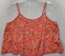 O&#39;Neill Crop Tank Top Women Medium Orange Floral Spaghetti Strap Logo Round Neck - £12.42 GBP